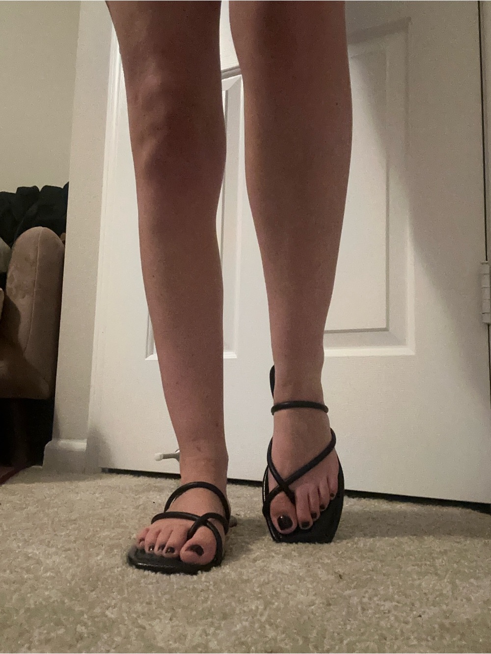 Women's Black Strappy Square-Toe Sandals